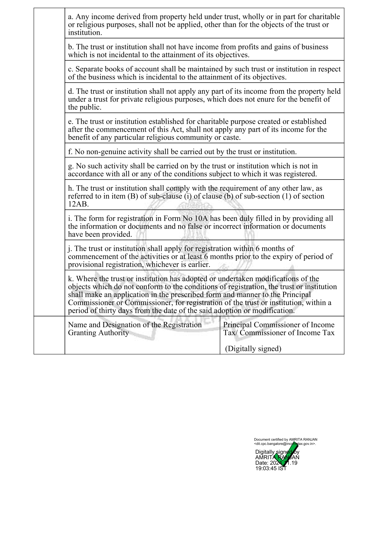 12A Registration Certificate Page 2